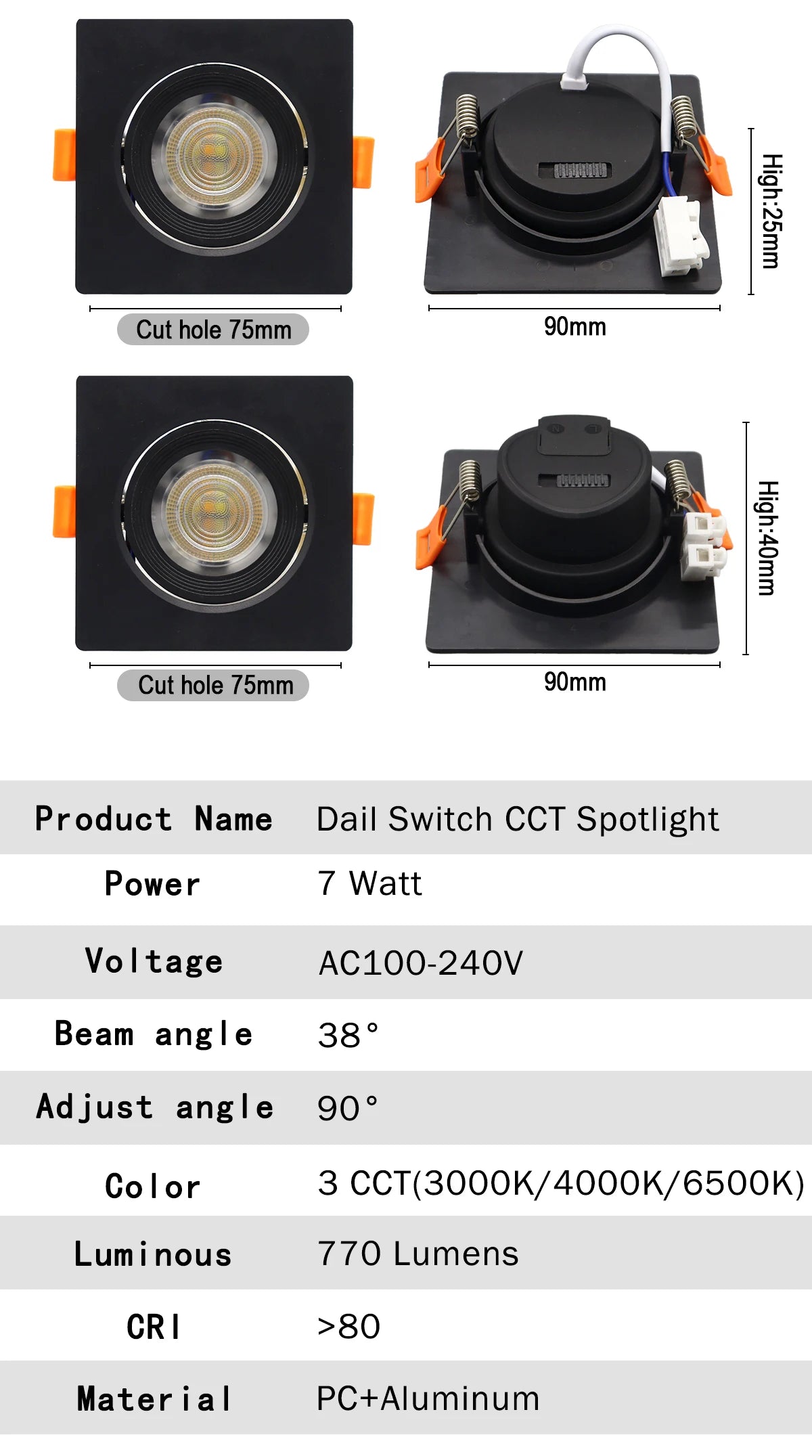 10 stücke CCT Spot Downlight Einbau LED Decke Licht 3 Farbe Eingestellt AC100-240V Zifferblatt Schalter 3000 K/4000 K/6500 K Innen Beleuchtung.