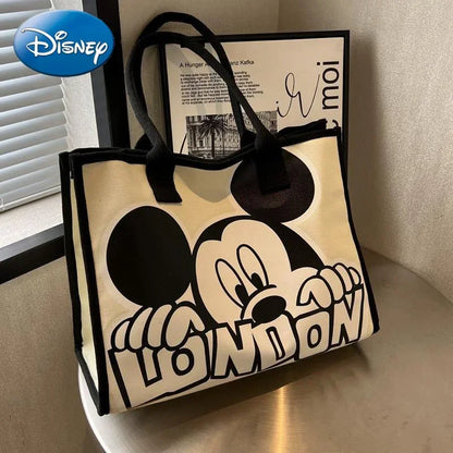 New Disney  Mickey Canvas Bag Women's Versatile Casual Shoulder Bag Commuter Handbag Large Capacity Multifunctional Mommy Bag.