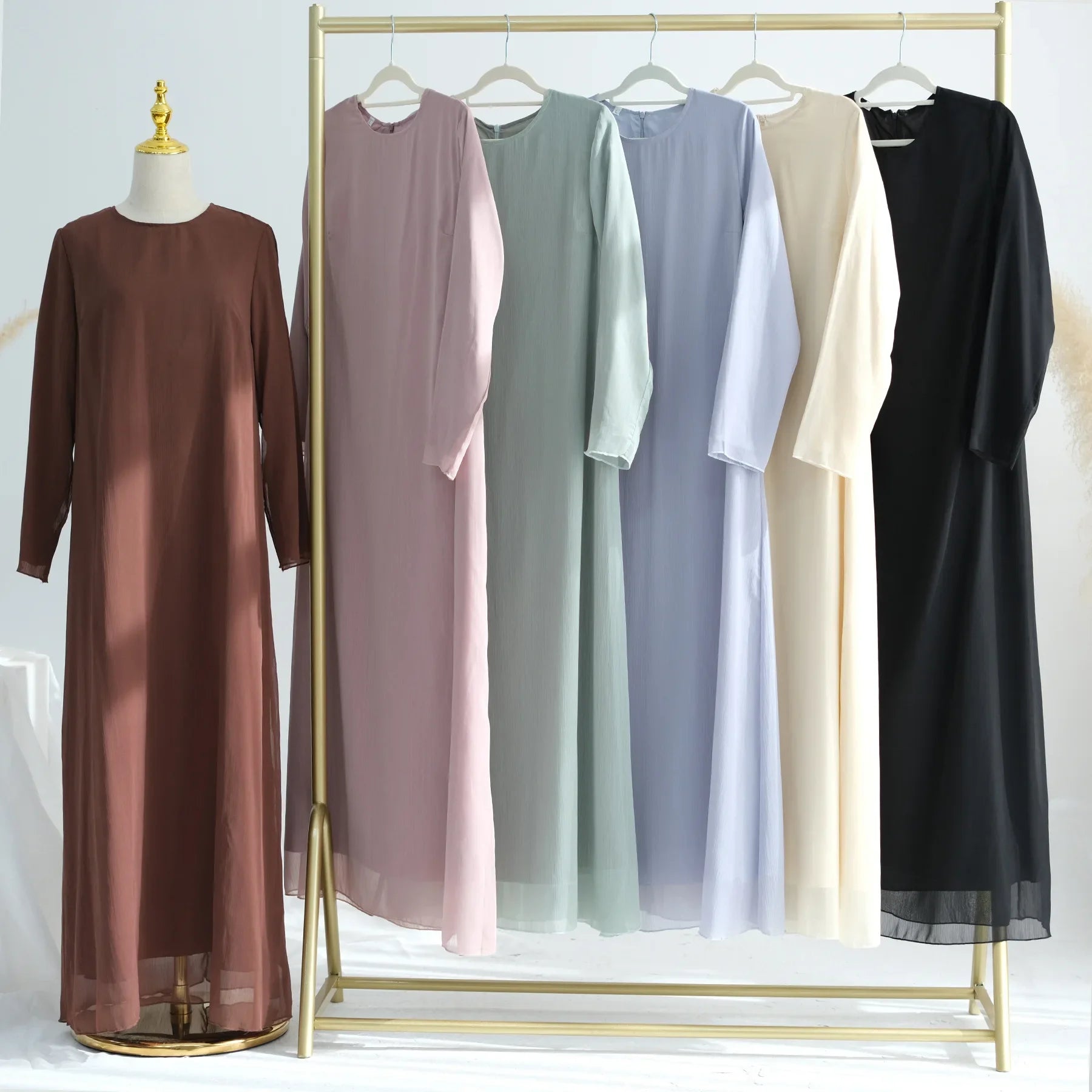 Chiffon Sheer Open Abaya Set Hijabi Muslim Women Party Ramadan Islamic Clothing  Dubai Turkey Kaftan Crepe Kimono Open Abayas.