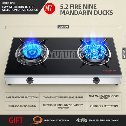Household Desktop Natural Gas Liquefied Gas Timing Stove Double-Hole Fierce Fire Kitchen Cooker Tool.