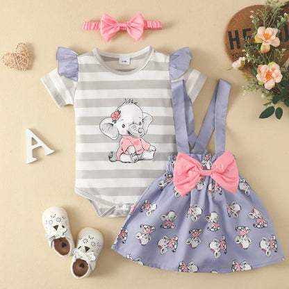 Prowow Günstige Preis Kleidung Baby Mädchen Outfits Set Niedlichen Elefanten Body und Hosenträger Kleid 3 stücke Neugeborene Geburt Set Kleidung