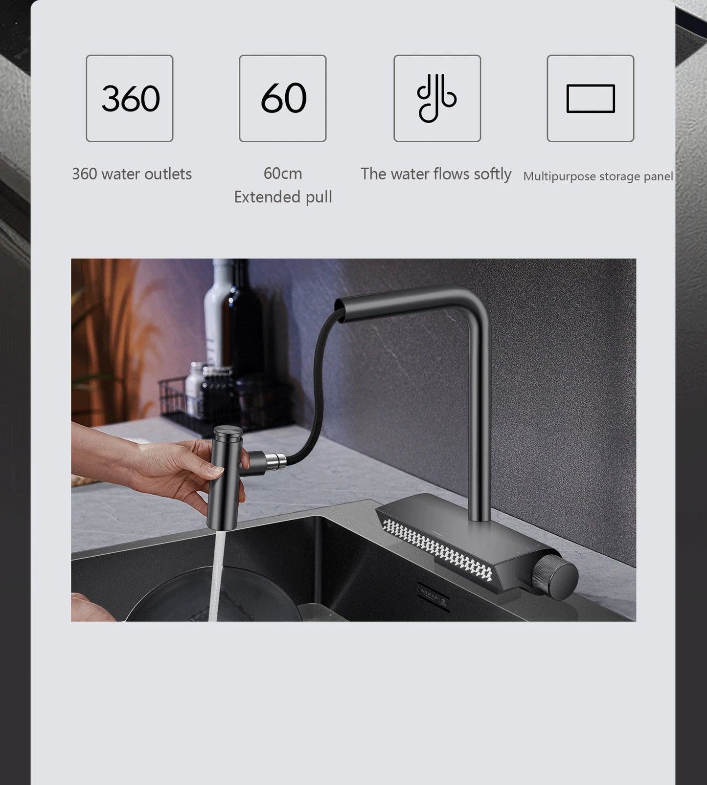 ASRAS high-quality 304 stainless steel multifunctional kitchen sink intelligent food purification large-sized sink nano gray