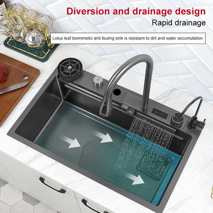 Edelstahl Küchen spüle Digital anzeige großes Single Slot hotel Multifunktion waschbecken mit Wasserfall Wasserhahn Wohnung