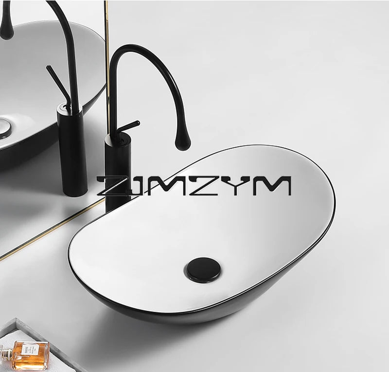 Nordic Keramik Gefäß Waschbecken Eitelkeit Schüssel Oval Badezimmer Tisch Waschbecken Toilette Balkon Kunst Becken Über Theke Sockel Waschbecken