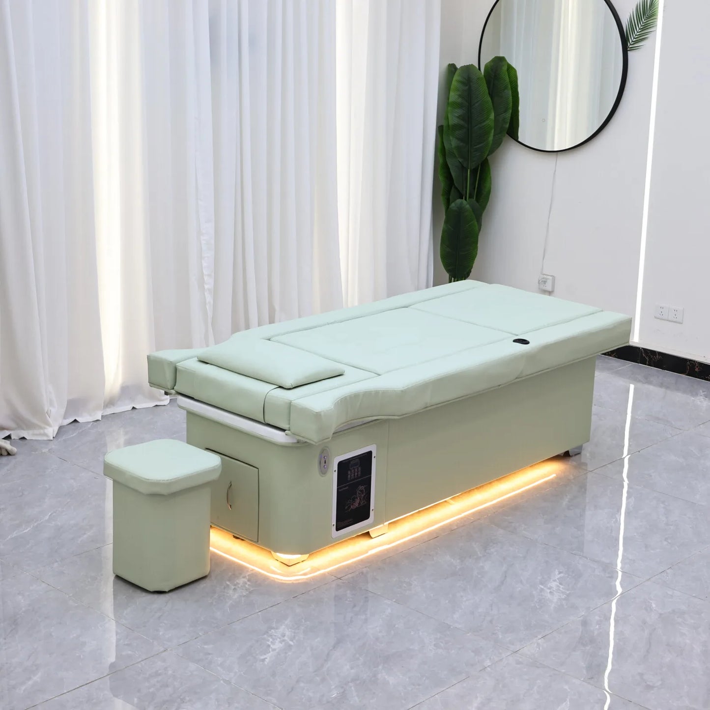 Elektrisches Lift-Shampoo-Bett, All-in-One-SPA-Salonmöbel mit Massage- und Wassercirculation, Waschbecken, Kopfbegasung und Fußbad