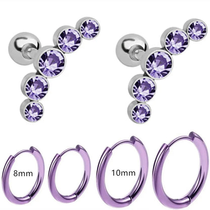 Cyrstal Tragus Stud Earrings Set Cluster Helix Piercing Stud Bulk Cartilage Huggie Earring Hoops Ear Lobe Hoops Circle Jewelry.