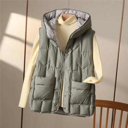 Weiblich 90% weiße Ente Daunen ultraleichte ärmellose Daunen weste 2023 neue Herbst/Winter Mode Kapuze Basics Frauen warme Weste Mantel