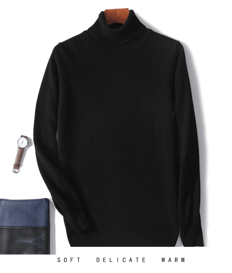Men's Turtleneck 100% Pure Wool Sweater Men 2024 Autumn and Winter Large Size Loose Knitted Sweater Keep Warm Tops Men Jumper