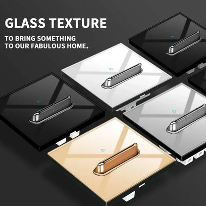 Schaltsteckdose aus gehärtetem Glas, selbstrückstellend, 1 2 3 4 Gang, Wandpaneel nach europäischem Standard nach britischem Standard mit Kontrollleuchte, 86 x 86 mm.