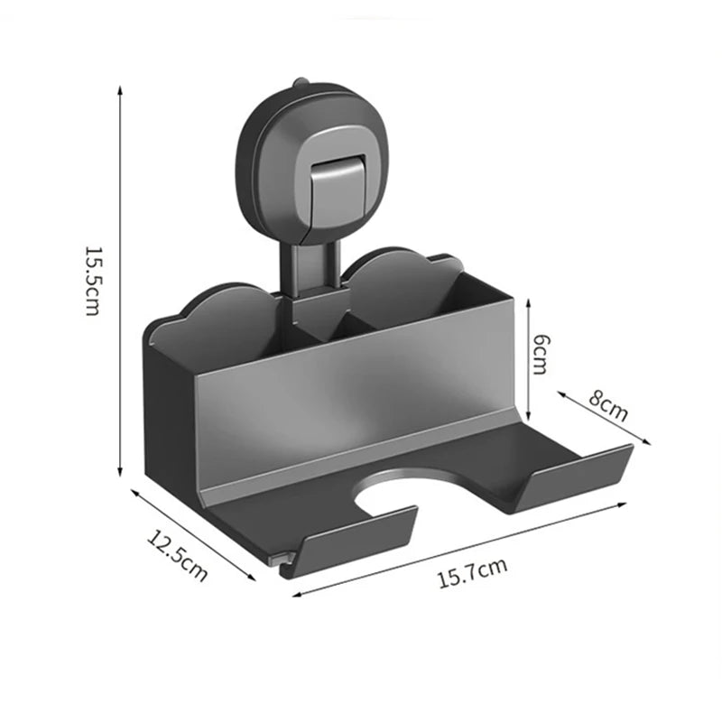 Halterung für Haartrockner, Aufbewahrungsregal mit Saugnapf, ohne Stanztoilette, Aufbewahrungsregal für das Badezimmer, Aufhänger für Haartrockner