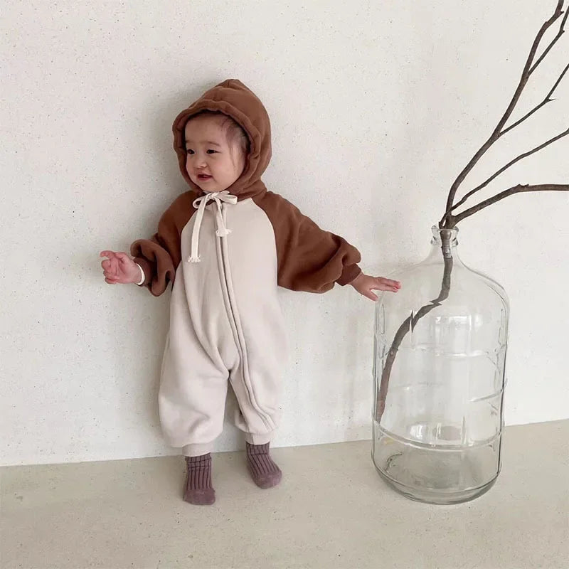 2025 Korea Baby Bodys Strampler Kleinkind Baby Mädchen Jungen Overall Frühling Herbst Mit Kapuze Overall Beiläufige Lose Krabbeln Anzug.