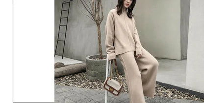 Loribindwood Gestrickte Pullover Breite Bein Hosen Anzug für Frauen Herbst/winter 2022, Neue Koreanische Lose Mode Zwei-stück Set