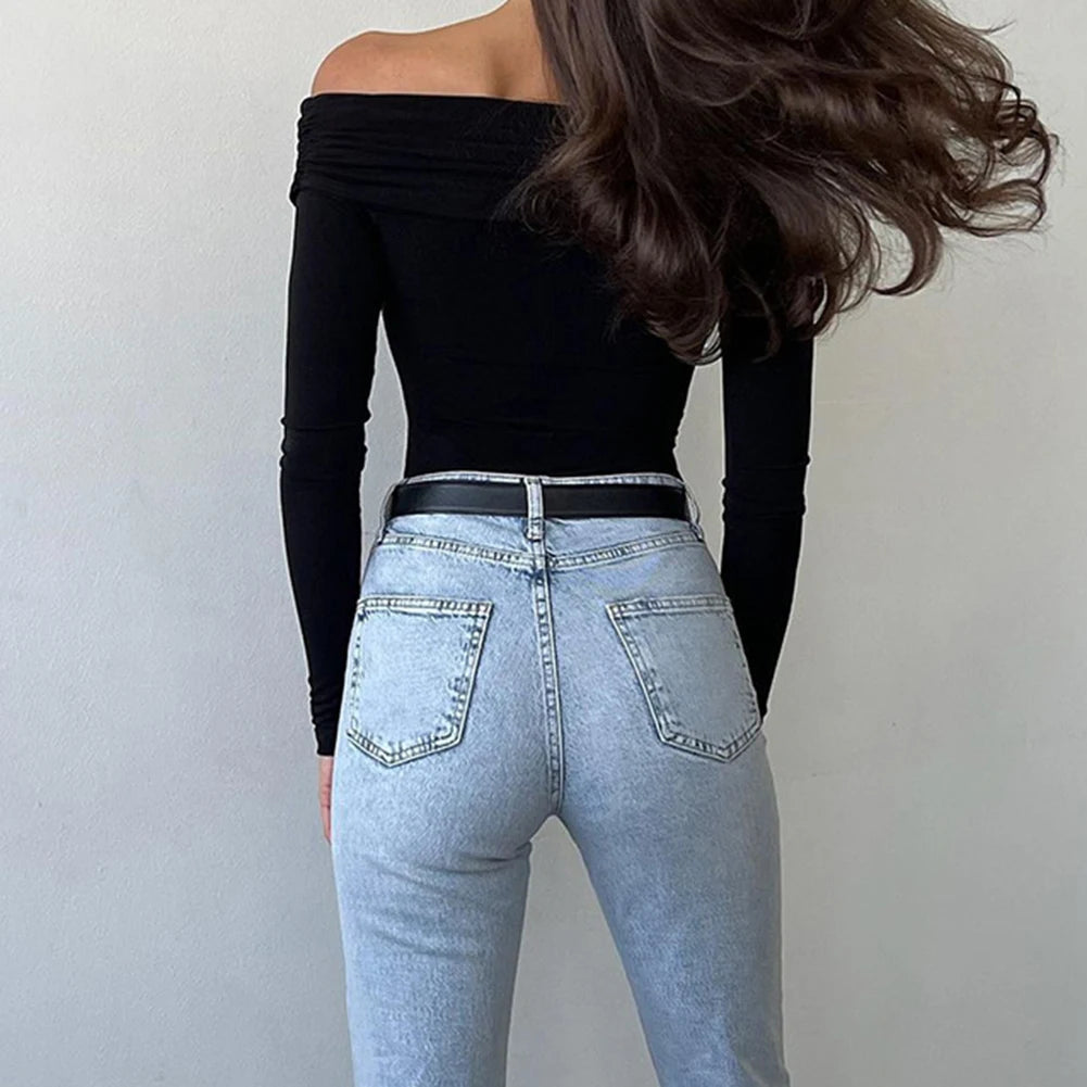 Casual Daily Wear Top Fashiontop Slim Fit Bodysuit Black Off-shoulder Top Brand New Condition Cross Design Daily Use Application.