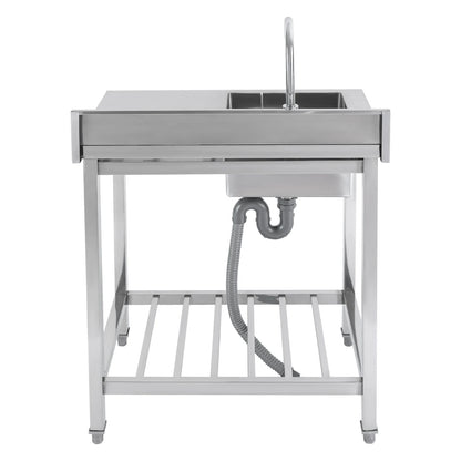 Einzelwaschbecken aus Edelstahl, kommerzielle Restaurant-Küchenspüle, freistehende Küchenspüle mit 360° °   Wasserhahn und 2 Einlassrohren
