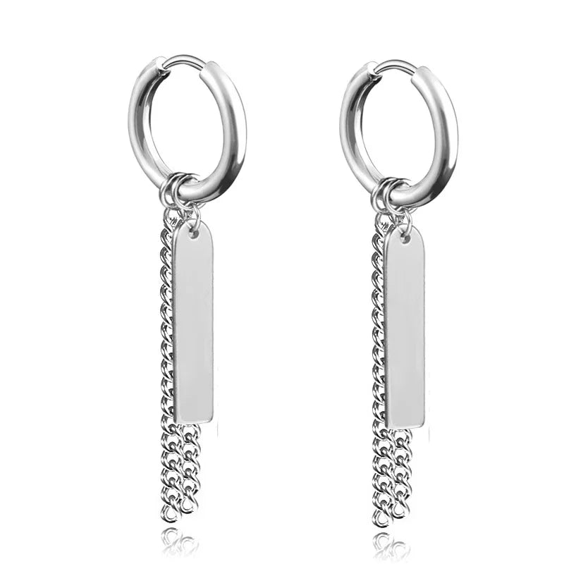 New Punk Stainless Steel Chain Hoop Earrings For Women Men 2023 Trendy Goth Pop Hip Hop Pendants Ear Jewelry Accessories Earring