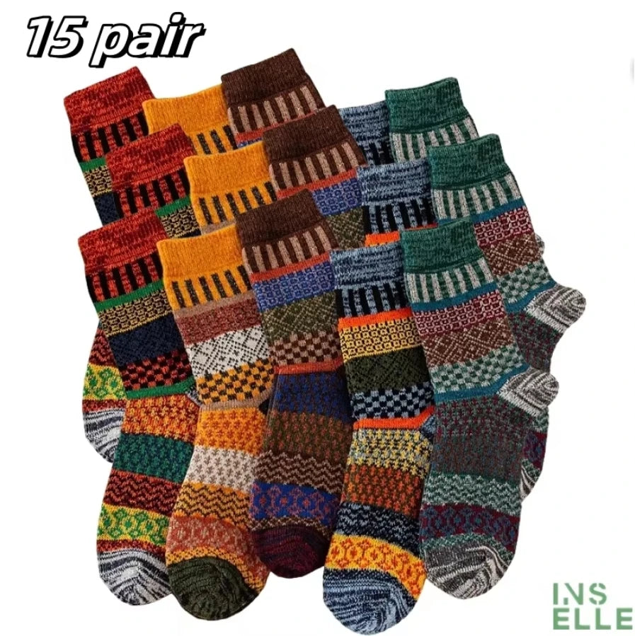 Men's thick warm towel socks 3 pairs of casual solid color mid-calf socks winter men's socks.