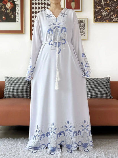 New 2025 Muslim Party Women Abaya Chiffon Diamond Long Sleeve Casual Clothing African Abaya Women Robe Dubai Turkey Islamic Robe.