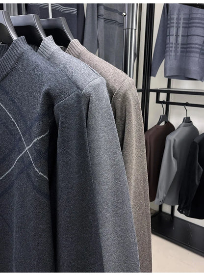 Men's New Thickened Turtleneck Knitwear Autumn Winter New Zipper Solid Color Sweater Middle Aged Warm Knit Top.