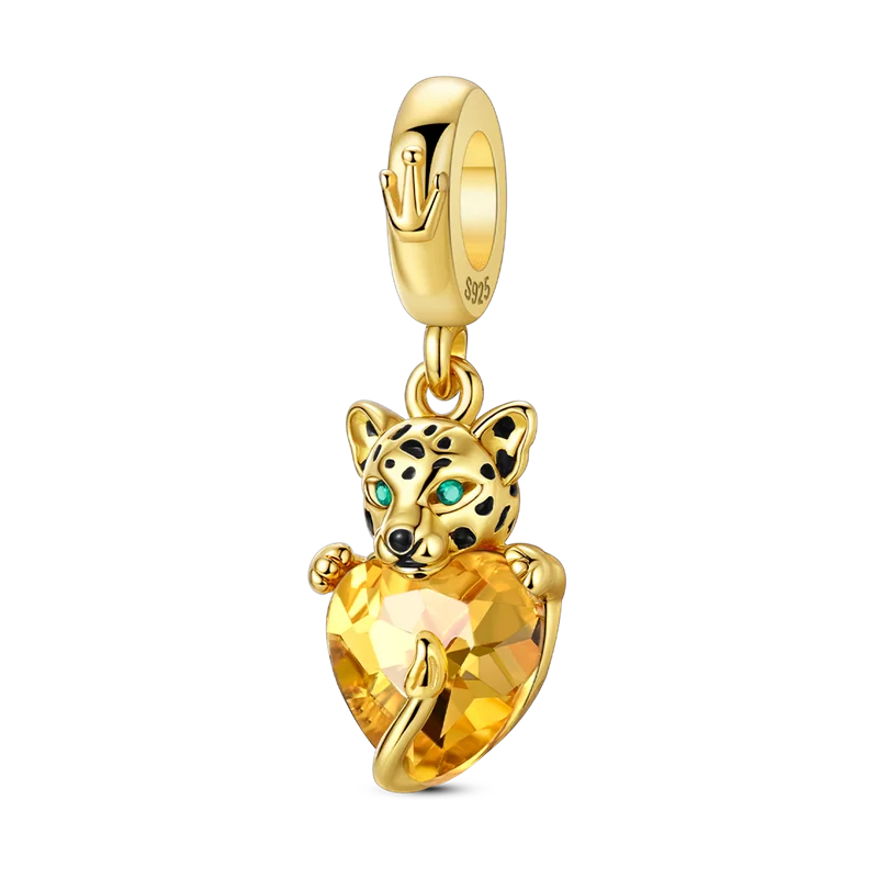 Gold Series DIY Charms Bead Original 925 Sterling Silver Inlaid Zirconium Sun Leopard Pendants Fit Bracelet Jewelry Gift Marking