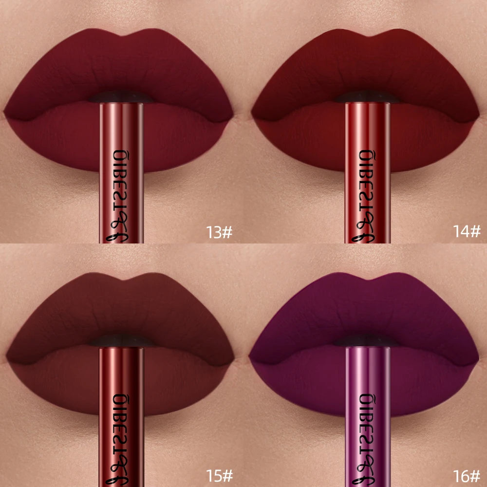 QIBEST Sexy Red Matte Lip Gloss Long Lasting Velvet Liquid Lipstick Lip Makeup Women Beauty Nonstick Cup Waterproof Lipgloss Hot.