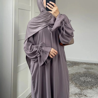 Eid Muslim Dress for Women Abaya Bow Jalabiya Ramadan Lace Up Vestidos Largos Islam Arab Long Robe Morocco Dubai Kaftan 2025.