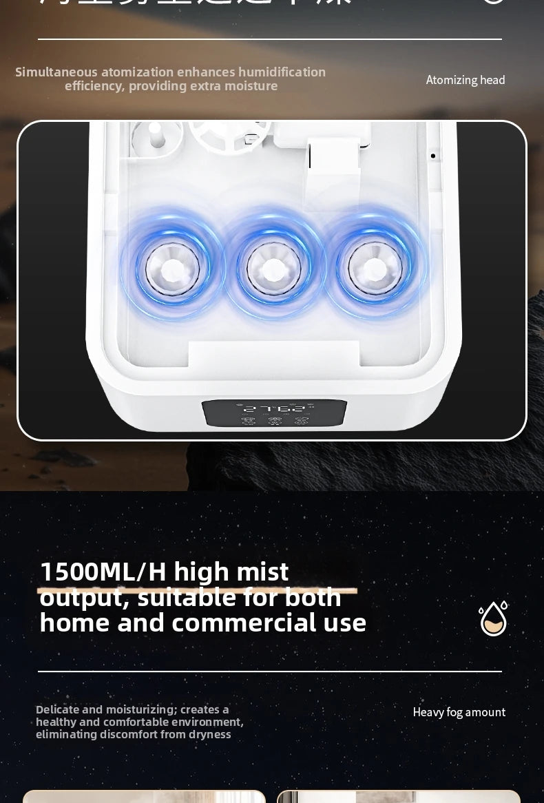 15L Square Humidifier for Large Rooms, Ultra Quiet Cool Mist Humidifier Auto Shut-Off,BPA-Free Water Tank–Ideal for Home Office.