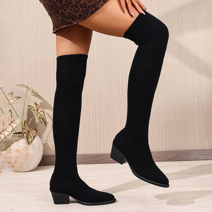 Women Knitting High Boots Flats Over The Knee Shoes Woman Trend Fashion Cozy Dress Sexy Elegant Sock Boots for Women.