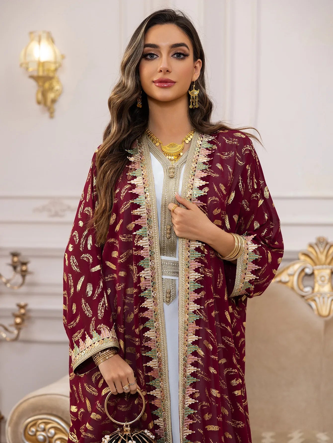 Muslim Abaya 3 Piece Set Women Party Dresses Cardigan Robe Sashes Suit Bronzing Jalabiya Ramadan Morocco Dubai Kaftan Vestidos