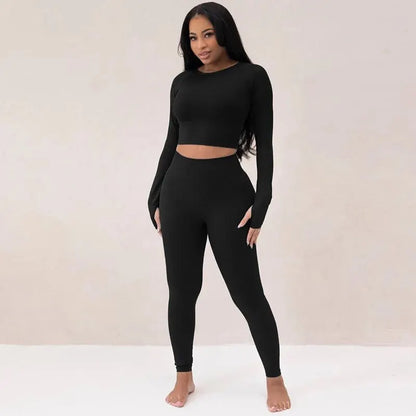 Dulzura Women 2024 Spring Autumn Long Sleeve Crop Tops Long Pants Two Piece Matching Sets Tracksuit Wholesale Items S3613114K