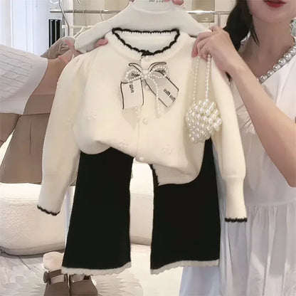 Childrens Clothing Autumn Set 2024 Korean Sweater Jacket Loose Pants Two-piece Set.