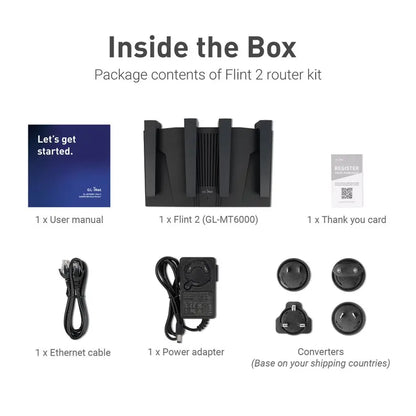 GL.iNet Flint 2 (GL-MT6000) home and office router, 8-Stream Wi-Fi 6 technology,OpenWrt,2.5G Ethernet ports,Parental control.