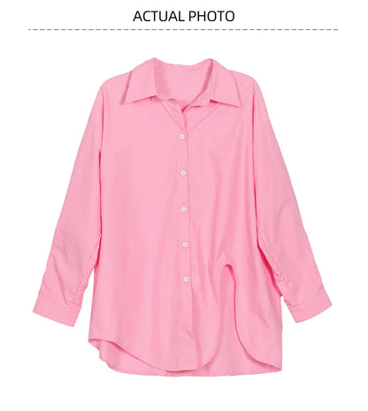 New Long Sleeve Ladies Tops Blouses Button Down Casual Shirt Women Turn-down Solid Collar Loose Blouse Women.