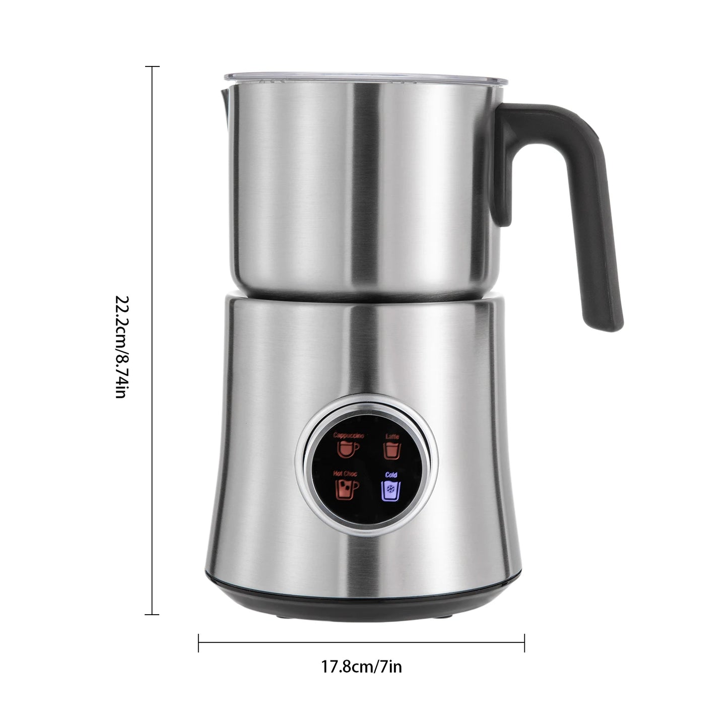 Stainless Steel Milk Frother MF06S | Hot/Cold Froth, Latte/Cappuccino, 900ml Capacity 500W Electric Milk Frother.