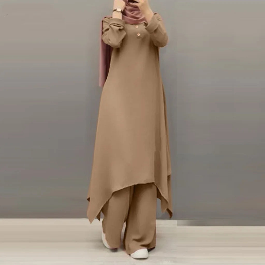 Eid muslimische Frauen Blusen Kleid weites Bein Hosen Set 2 Stück Musulman Ensemble Dubai lässig arabische Ramadan Kaftan 2024 Outfit Anzüge.