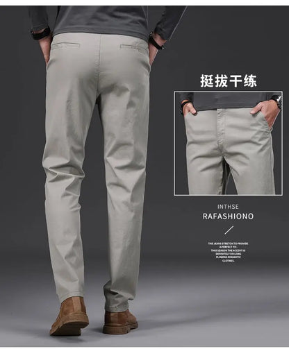 Cotton Men's Casual Pants Straight Stretch Trouser Male Fashion Slim Business Dress Golf Office Spring Autumn Khaki Black Formal