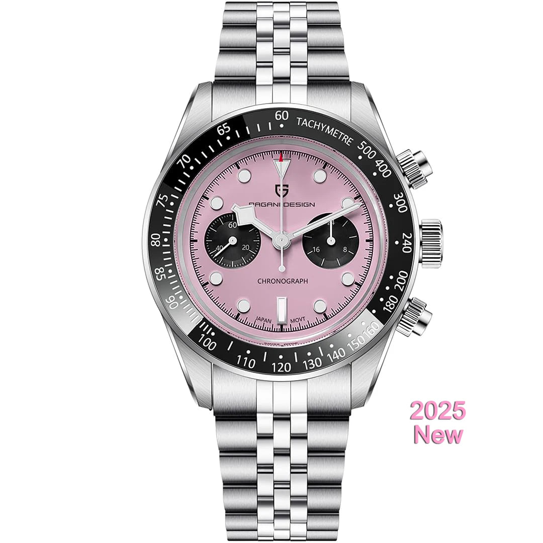 PAGANI DESIGN Men Watches New Pink BB Panda Dial Chronograph Fashion Luxury Quartz Watch For Men VK64 Movt Waterproof Watch 2025.