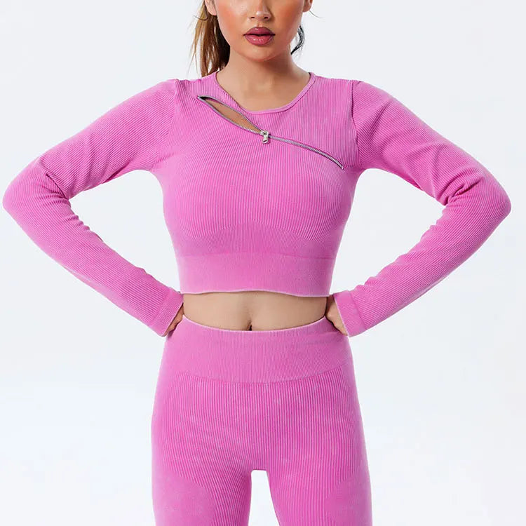 Yoga Suit High Waist Leggings Running Training Tights Sports Outfits Long Sleeve Crop Top Bra Seamless Fitenss Set Fitness Wear