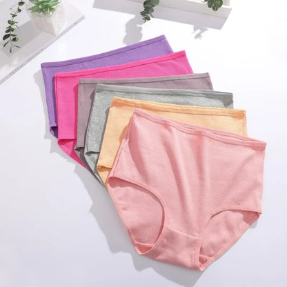 7Pcs Women's Cotton Panties Solid Color Plus Size Briefs Female Mid Waist High Elastic Underwear Cozy Breathable Lingerie S-2XL.