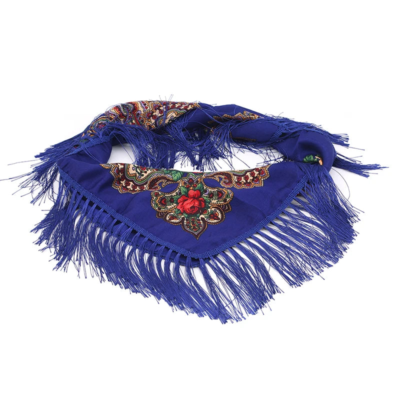Women Luxury Floral Printed Russian Scarf Ukrainian Fringed Square Scarves Babushka Handkerchief Head Wraps Travel Shawl