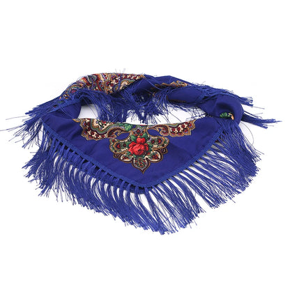 Women Luxury Floral Printed Russian Scarf Ukrainian Fringed Square Scarves Babushka Handkerchief Head Wraps Travel Shawl