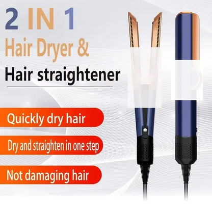 Professional 2-in-1 Hair Dryer and Straightener Negative Ion Iron Long Lasting Styling Tool Wet and Dry Straightener