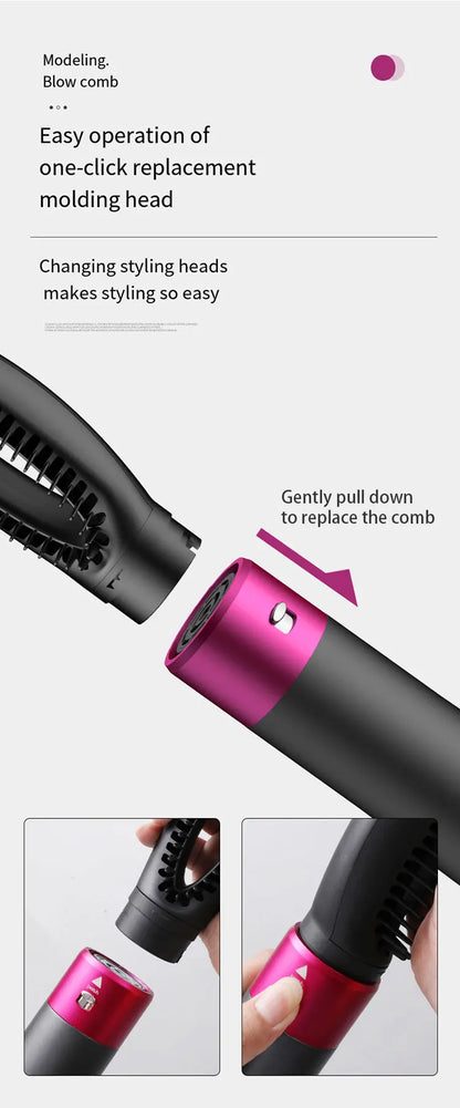 HOMEFISH 5 in 1 Hair Dryer Brush Hot Air Brush & Volumizer Styler Set with Interchangeable Brush Head Negative Ionic Blow Dryer.