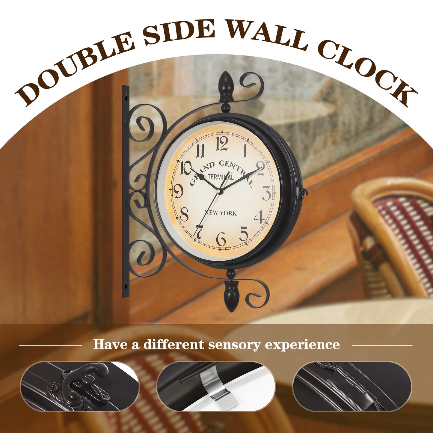 Stationsuhr Doppelseitige Wanduhr Runde Mount Wand Outdoor Garten Dekor Wanduhr Dia 25cm für Weihnachten Home Geschenke