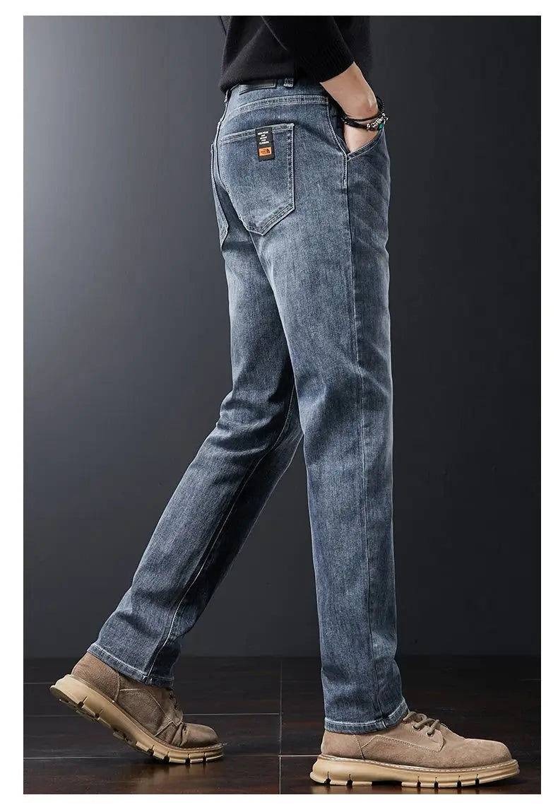 Autumn Winter Men's Fashion Casual Stretch Straight-leg  Jeans Men Streetwear Denim Jogger Pants Men Baggy Harem Jean Trousers