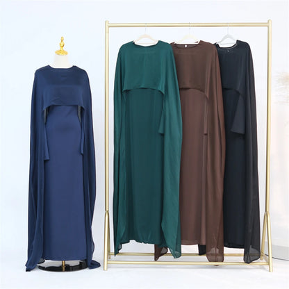 Ramadan Satin 2 Piece Abaya Modest Muslim Sets Kebaya African Dresses For Women Robe Femme Musulmane Caftan Marocain Vestidos.