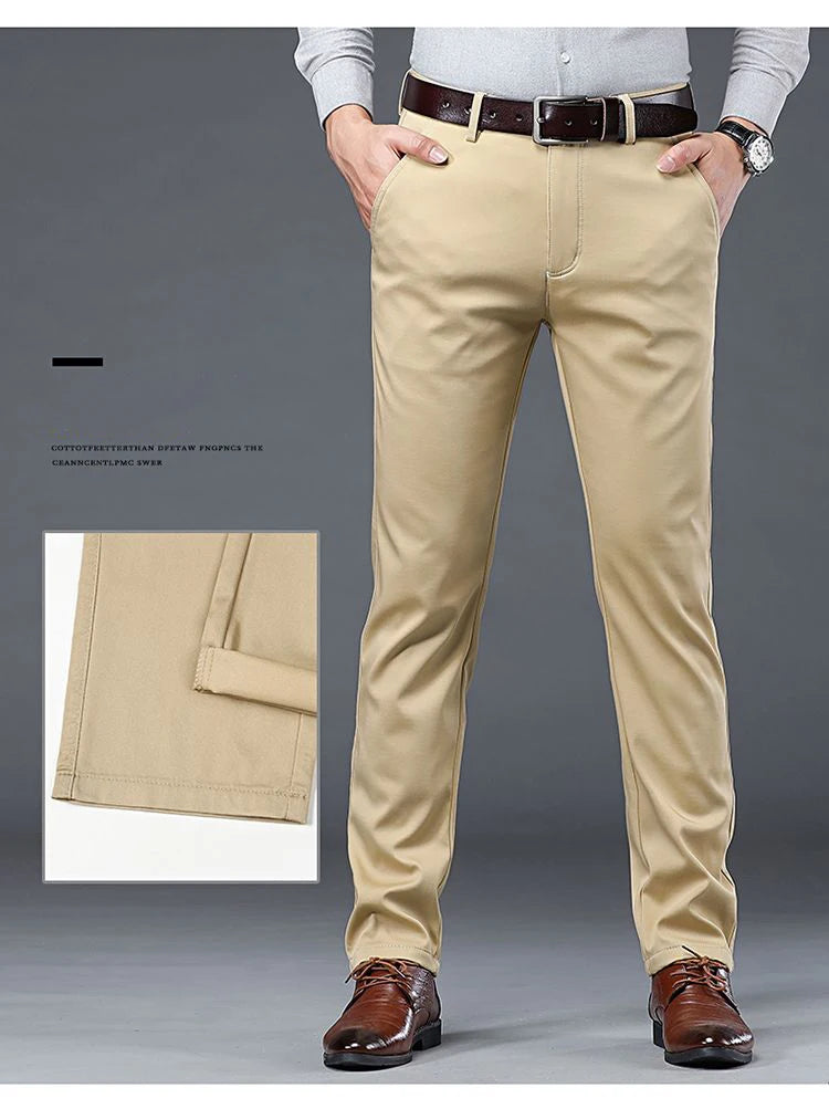 Summer Thin Men's Slim Suit Pants Fashion Business Casual Cotton Green Black Khaki Trousers Male Brand Clothing 30-40.