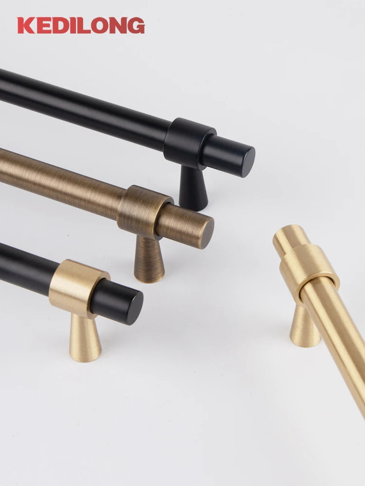 KEDLO Solid Brass Brushed Antique Brass Bronze 500mm Pull Drawer Knobs T Bar Kitchen Cabinet Handle