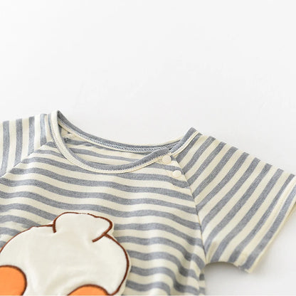 Milan cel Sommer Baby kleidung neue dünne Streifen Bodysuit Cartoon Entlein Kurzarm ein Stück für Neugeborene Jungen Mädchen.