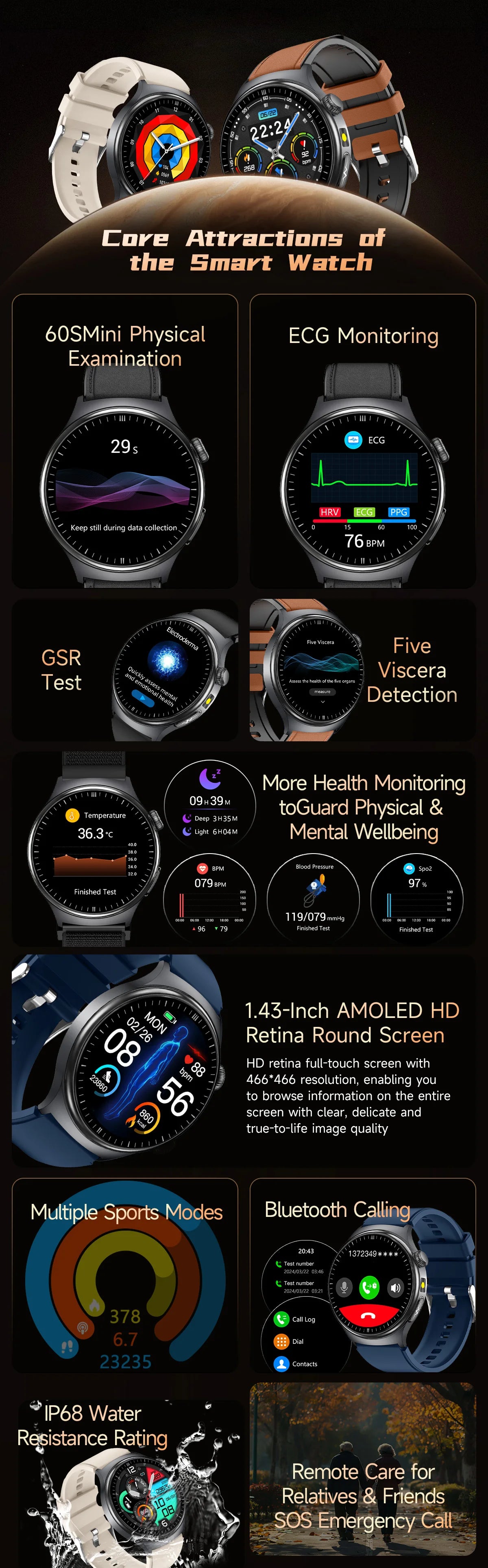 2026 New Smart Watch Men ECG+PPG Blood Lipids Uric Acid Blood Pressure Bluetooth Call 1.43'' Sapphire Smartwatch Remote Nursing.