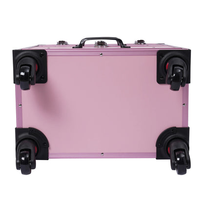 3 in 1 Rolling Makeup Case with Drawer, Large Makeup Case Organizers, Profesional Cosmetic Case for Salon Barber, Light Pink